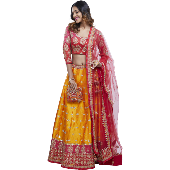 Red Yellow Silk Lehenga Choli