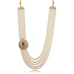 White Pearls Mala With Side Broach For Groom 