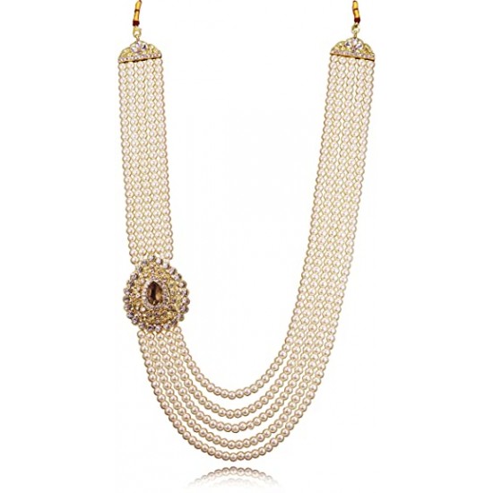 White Pearls Mala With Side Broach For Groom 