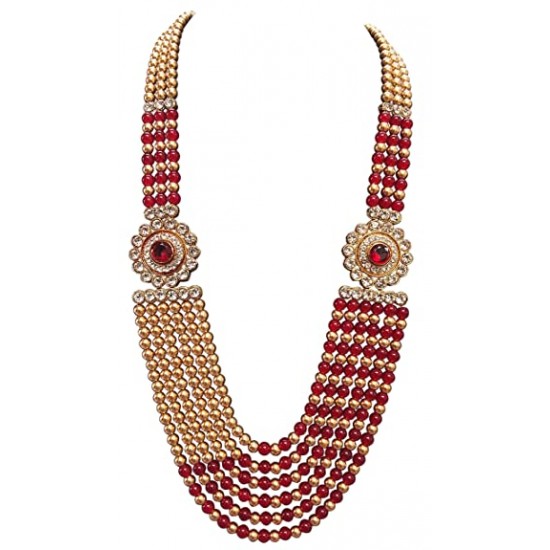 Maroon Pearls Mala With Broaches For Groom 