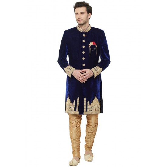 Glamorous Velvet Taj Embroidered Sherwani 