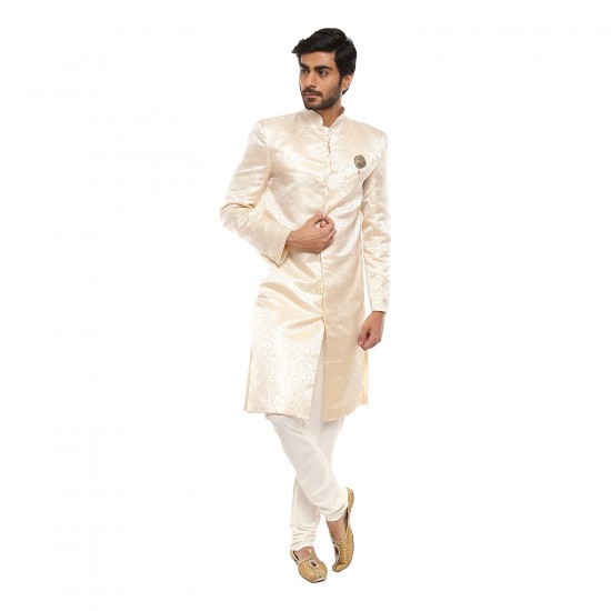 Classy Gold and White Sherwani With Broach