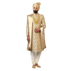 Heavy Embroidery Beige Sherwani 