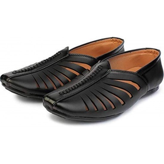 Black Leather Jutti Loafer For Men