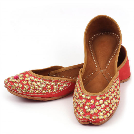 Sparkling Red Golden Jutti For Women