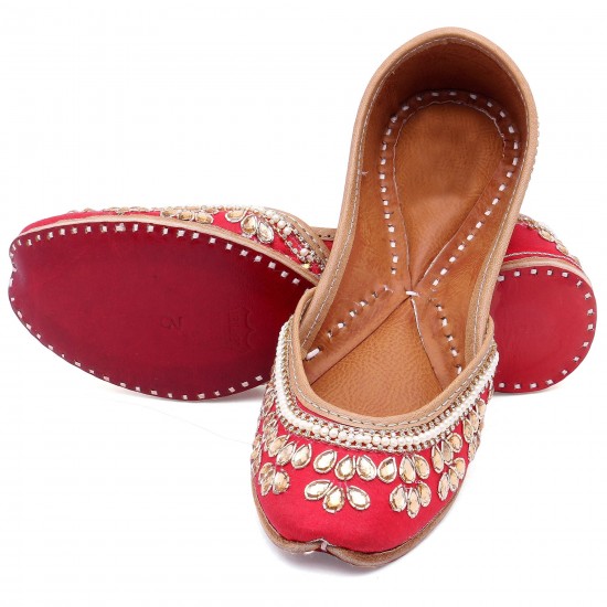 Silver Jeweled Red Jutti For Women