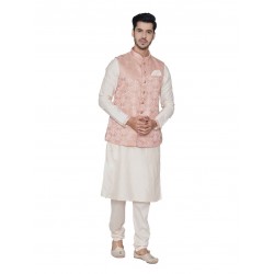 Off-White Kurta and Pink Jacket Set 