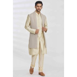 Self-Textured Silk Indo-Western Jacket Set 