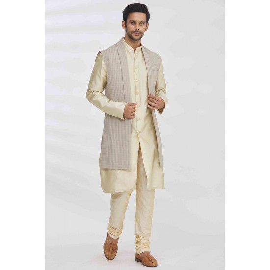 Self-Textured Silk Indo-Western Jacket Set 