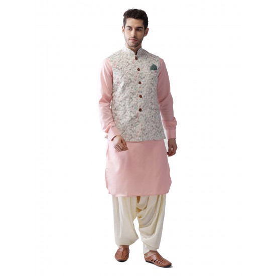 White Embroidered Nehru Jacket Kurta Set 
