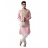 Self-Textured Pink Nehru Jacket Kurta Set 