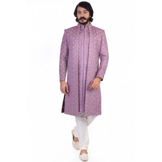 Posh Purple Silk Indo-Western Jacket Kurta Set